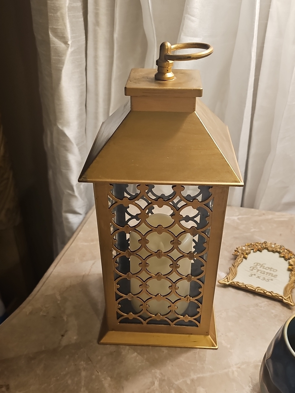 Battery Operated Gold Decorative Lantern - Brand New Approximately 13"H X 5"W